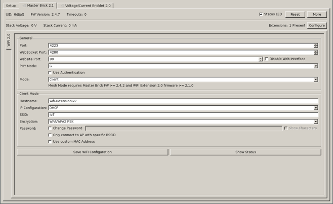 Konfiguration der WIFI Master Extension 2.0 im Brick Viewer